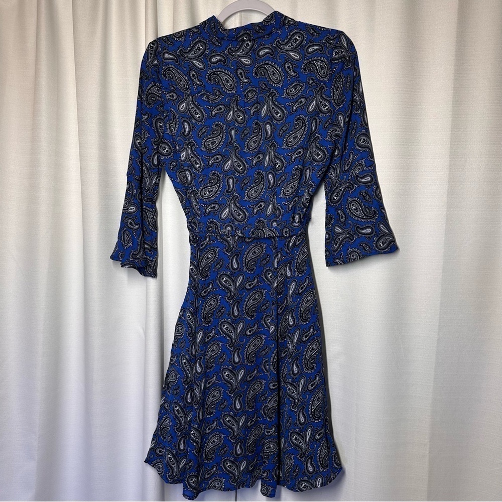 Banana Republic Career Dress Women's Size 4 Blue Paisley Print Belt Bell Sleeve - Picture 8 of 12